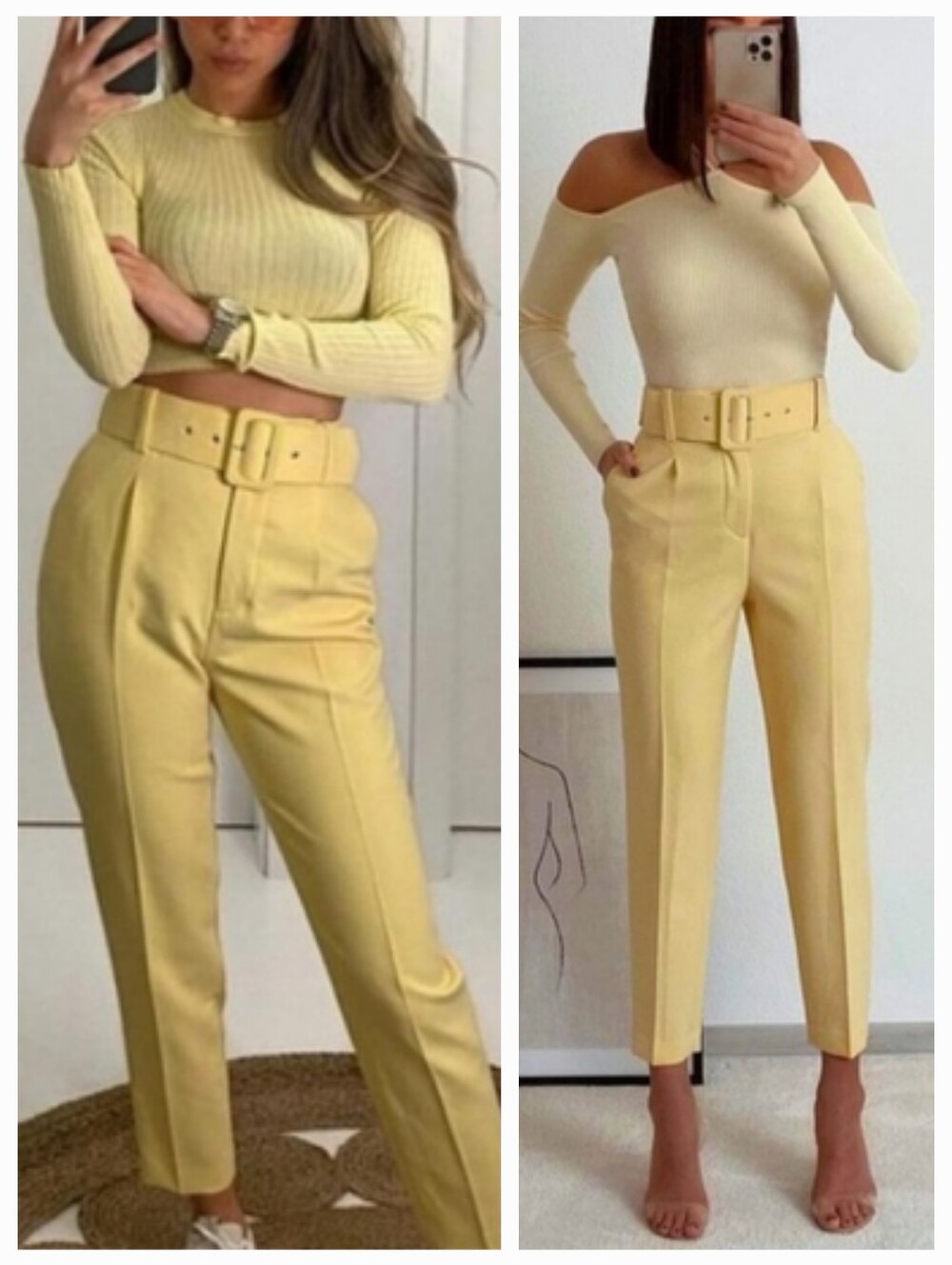 Zara Women's Yellow High-Waisted Belted Pants Small S 26x26 Cropped Trousers - Picture 2 of 16
